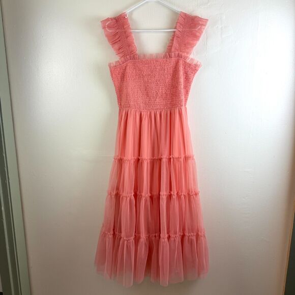 NWT Baltic Born Midi Dress Emma Smocked Tulle Fairy Coral Pink Size XL - Picture 1 of 15